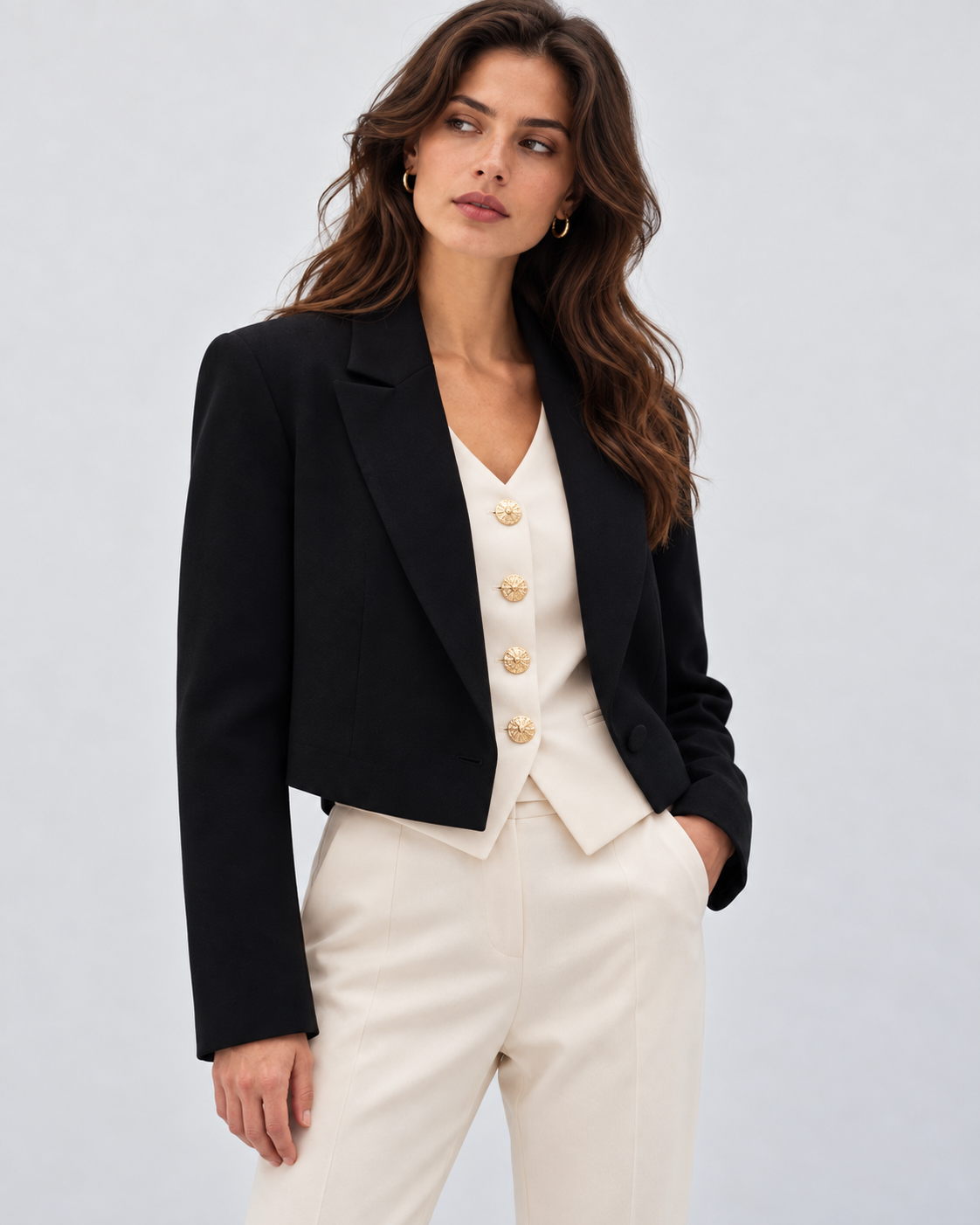 Siyah Kısa Krep Kadın Blazer Ceket