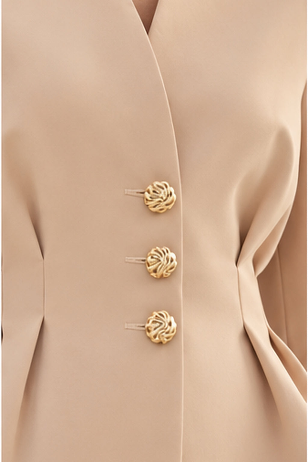 Bej Gold Düğmeli Bel Oturtmalı Blazer Ceket