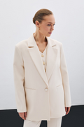 Ekru Tek Düğmeli Oversize Blazer Ceket
