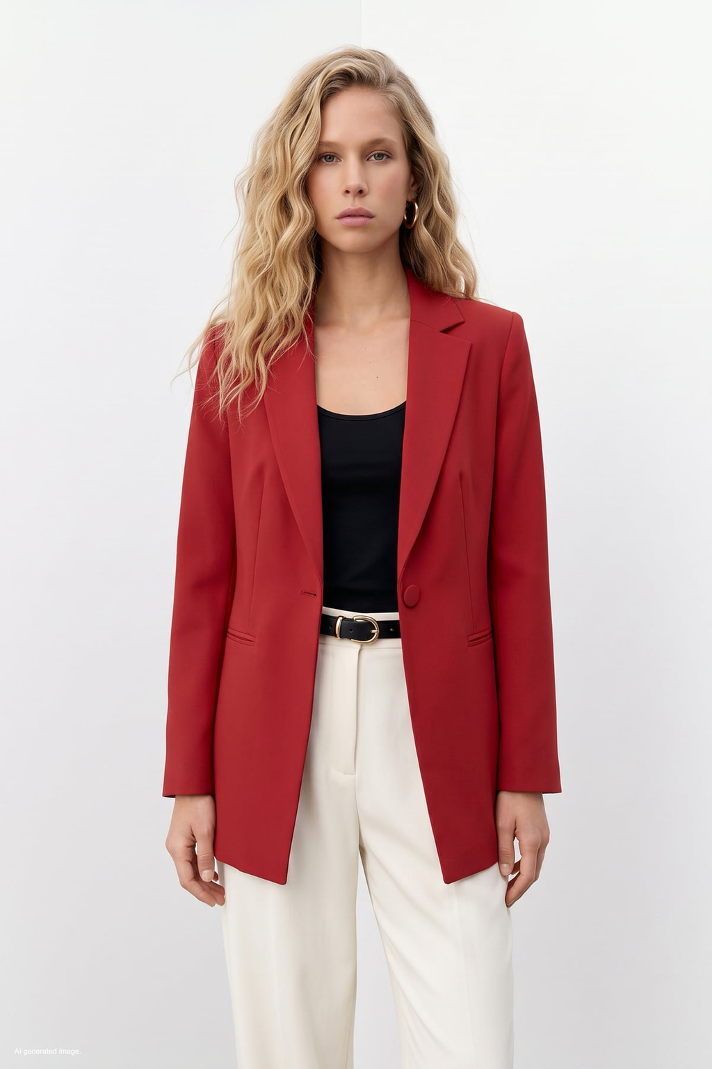 Kırmızı Tek Düğmeli Uzun Blazer Ceket