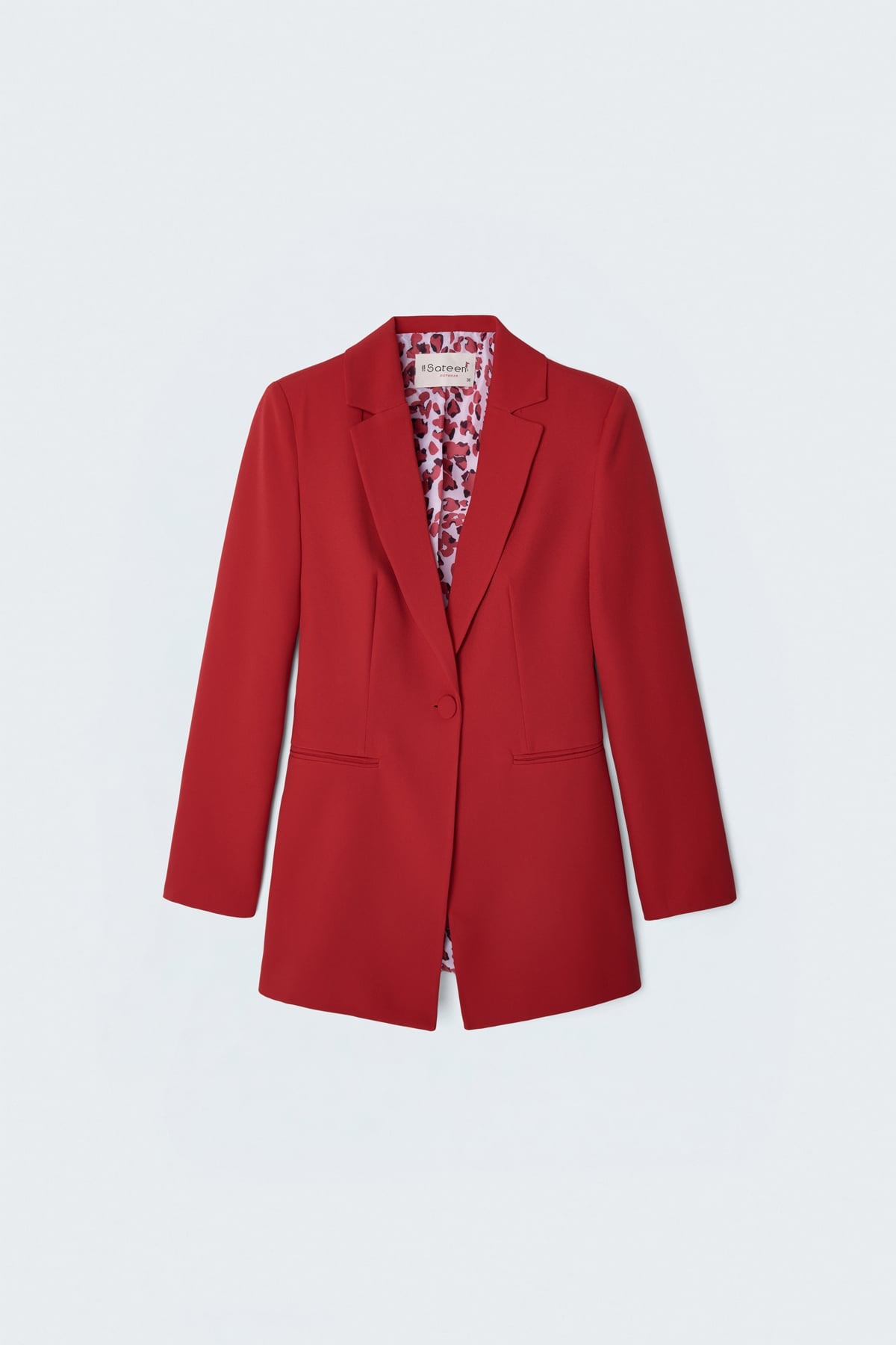 Kırmızı Tek Düğmeli Uzun Blazer Ceket