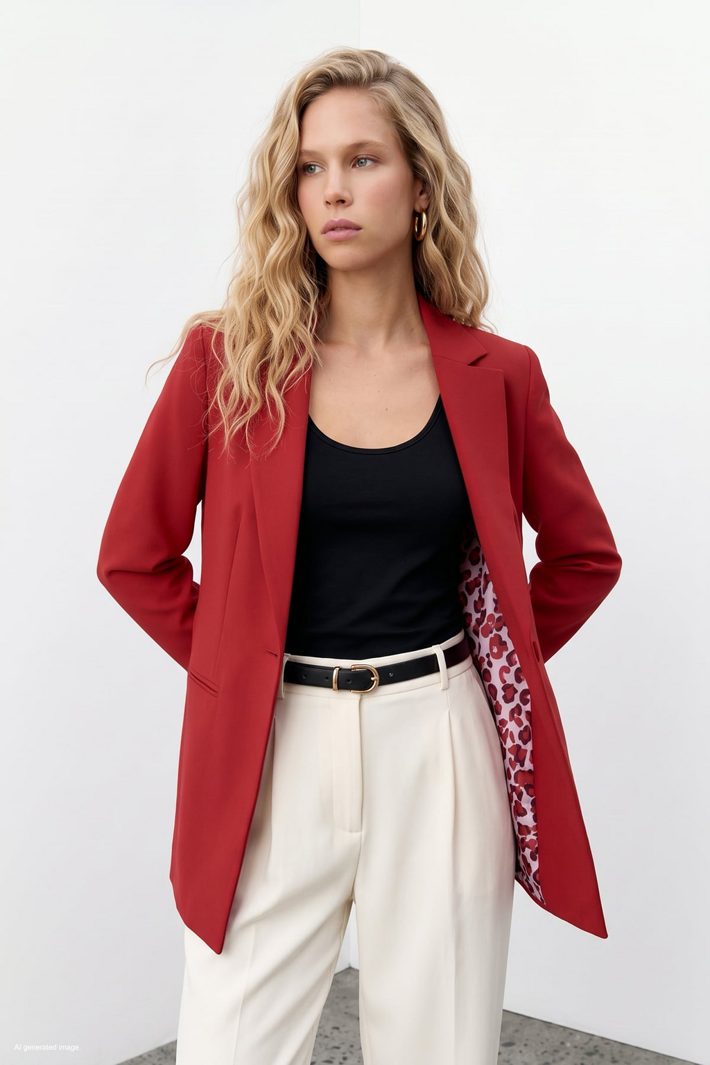 Kırmızı Tek Düğmeli Uzun Blazer Ceket