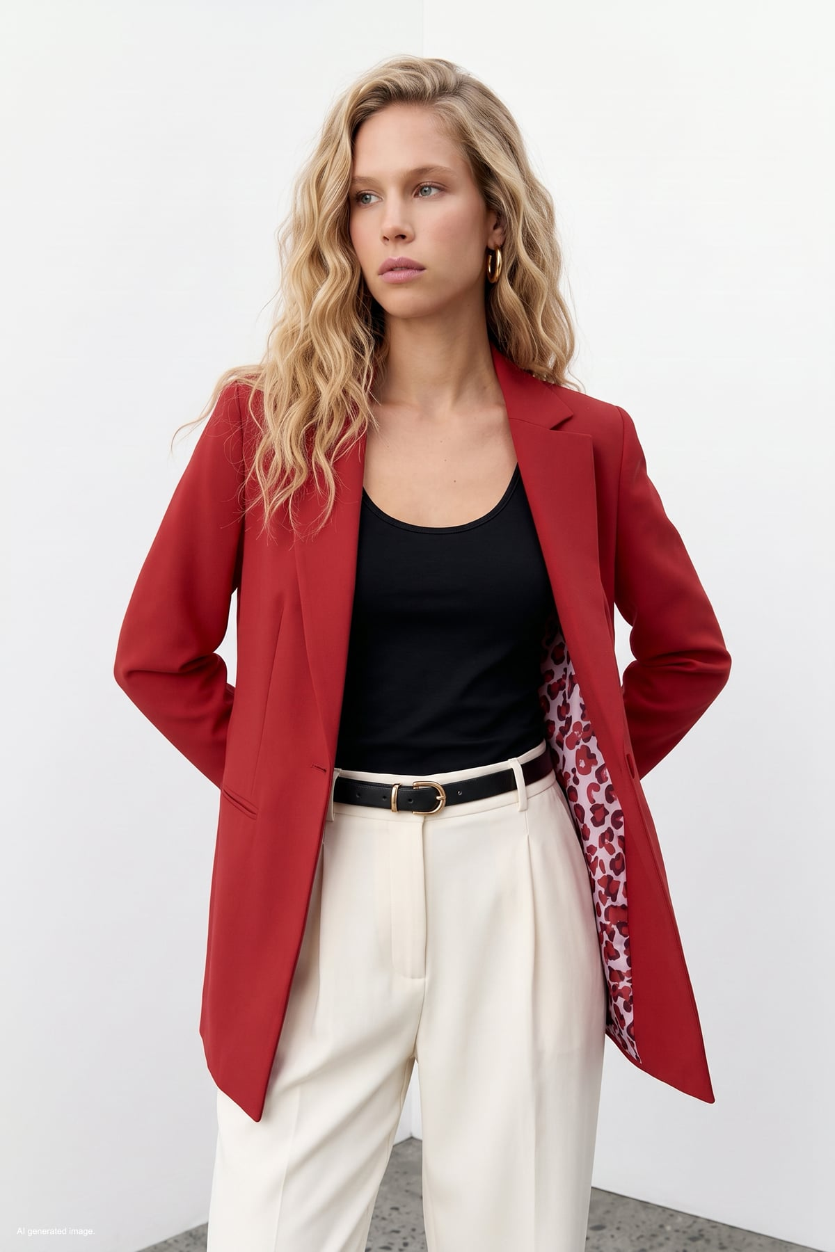 Kırmızı Tek Düğmeli Uzun Blazer Ceket