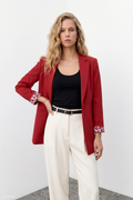 Kırmızı Tek Düğmeli Uzun Blazer Ceket