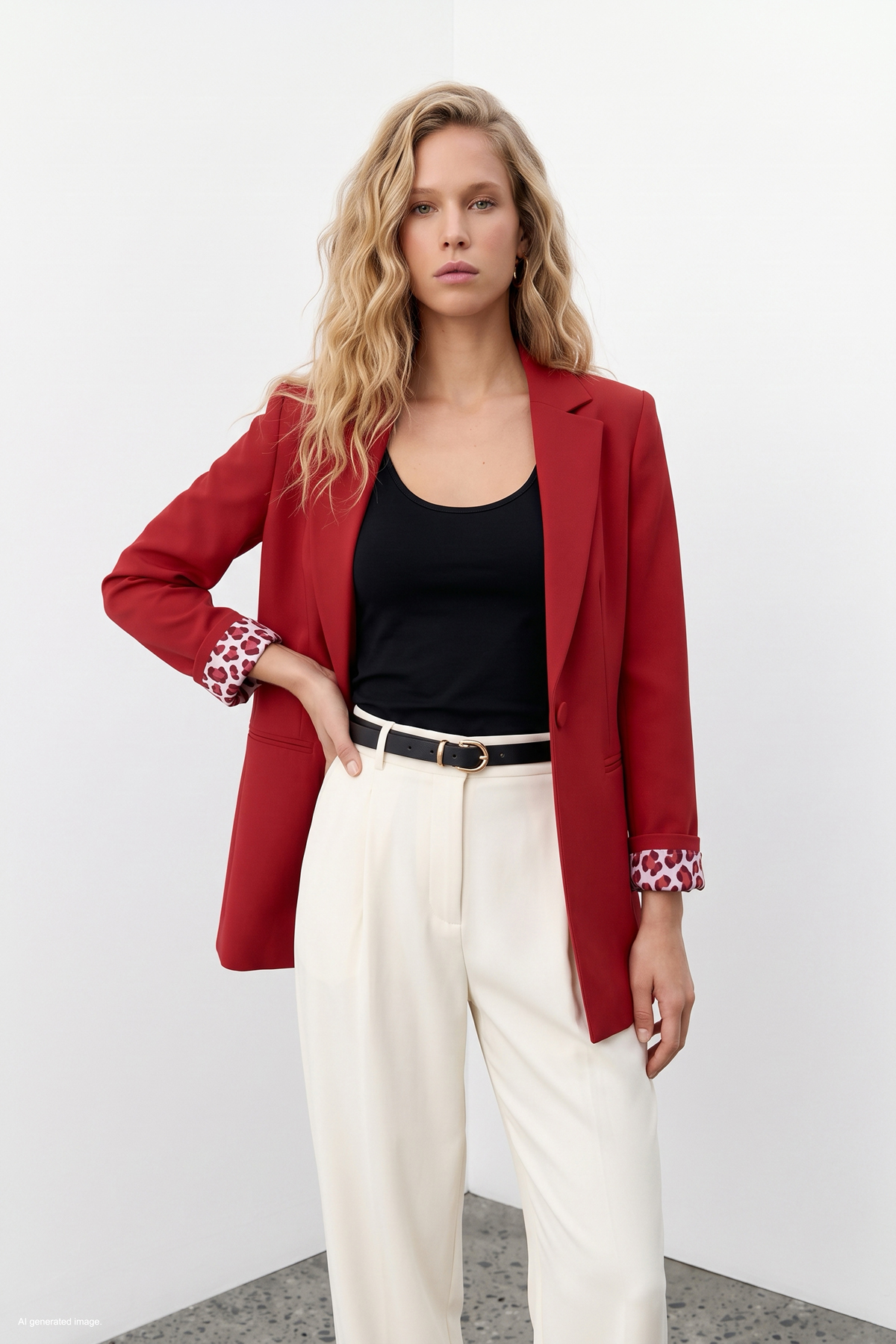 Kırmızı Tek Düğmeli Uzun Blazer Ceket