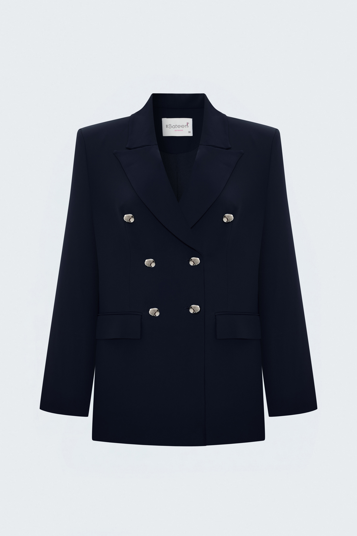 Lacivert Kruvaze Gold Düğmeli Kadın Blazer Ceket