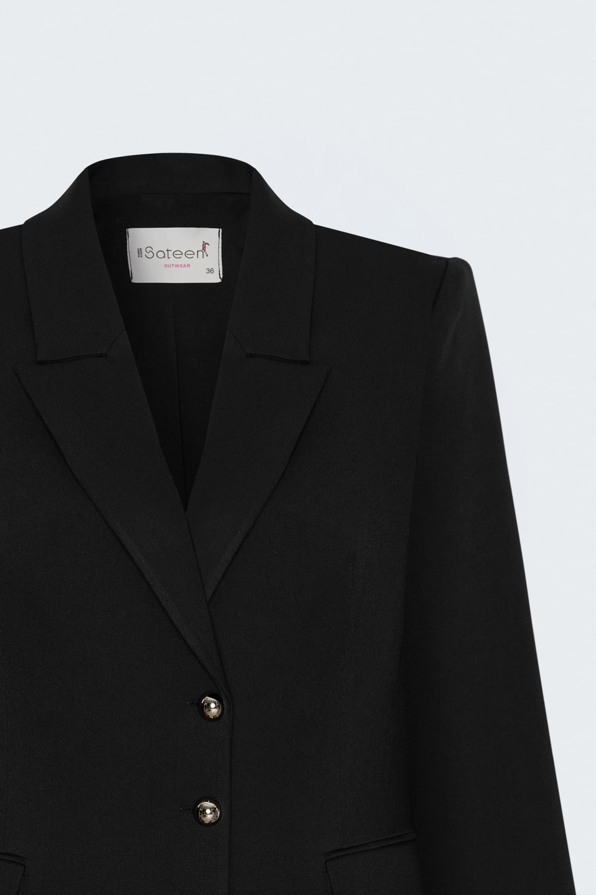 Siyah Çift Düğmeli Uzun Blazer Ceket