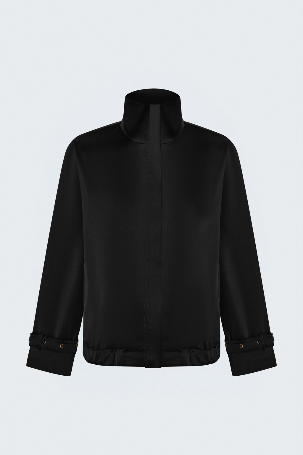 Siyah Dik Yaka Metal Detaylı Kadın Bomber Ceket