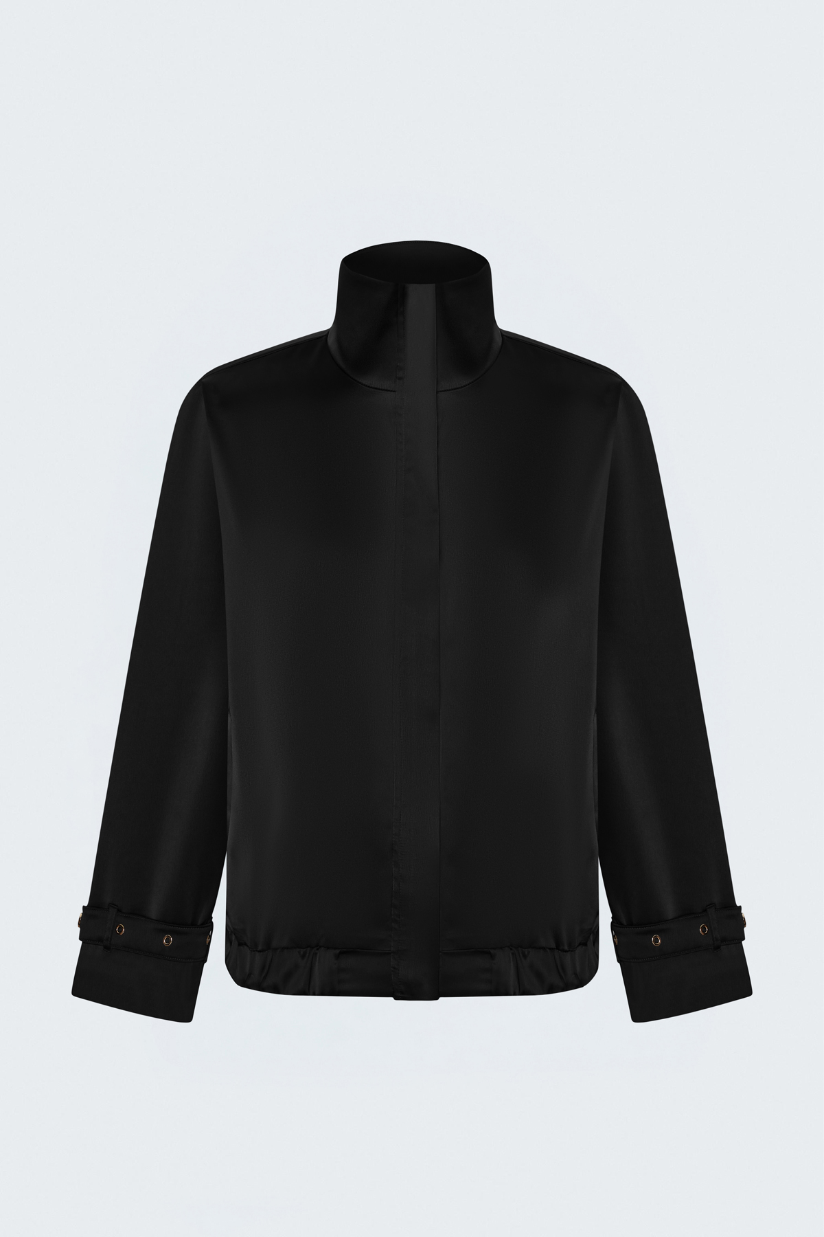 Siyah Dik Yaka Metal Detaylı Kadın Bomber Ceket