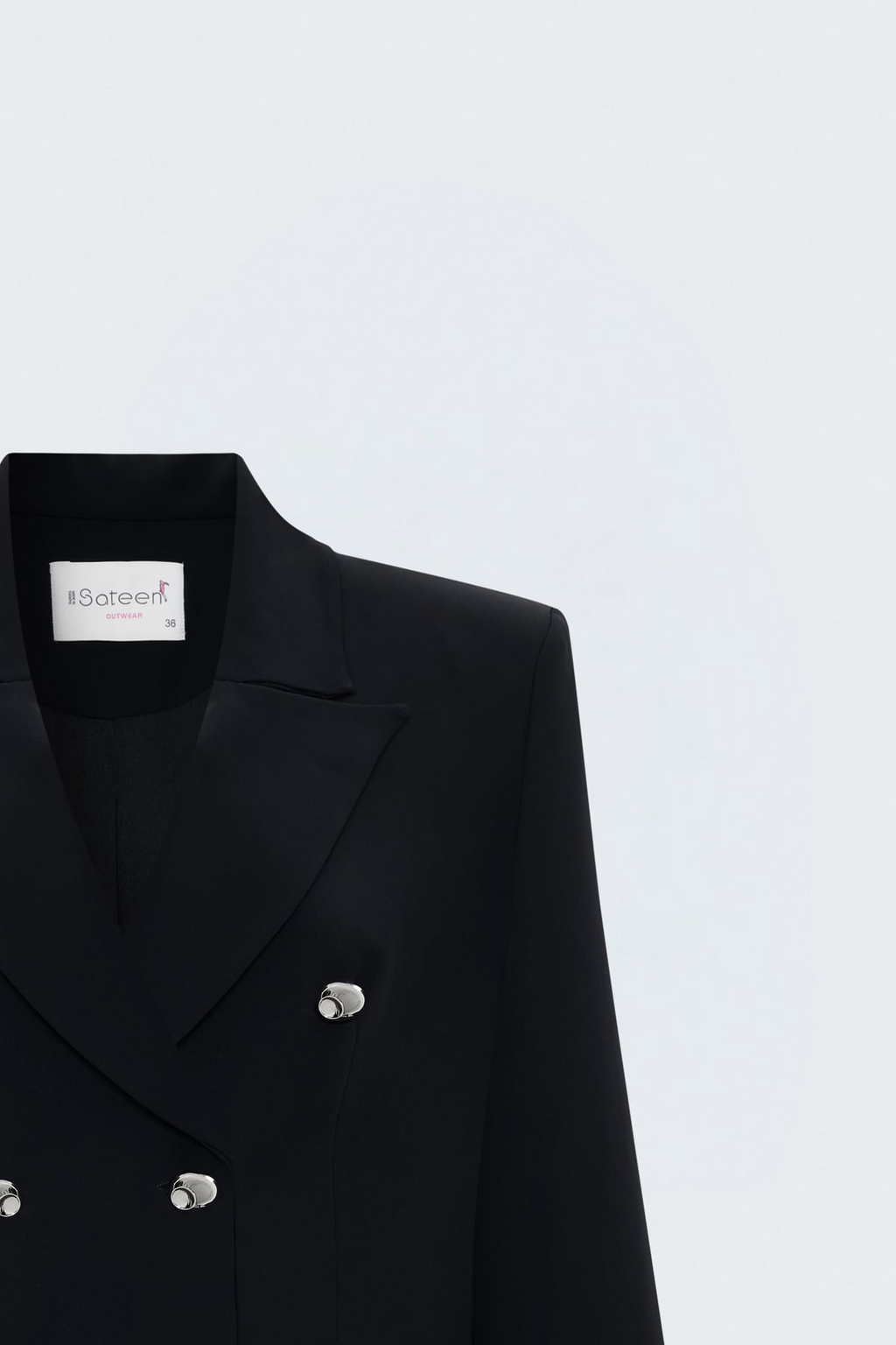 Siyah Kruvaze Metal Düğmeli Kadın Blazer Ceket