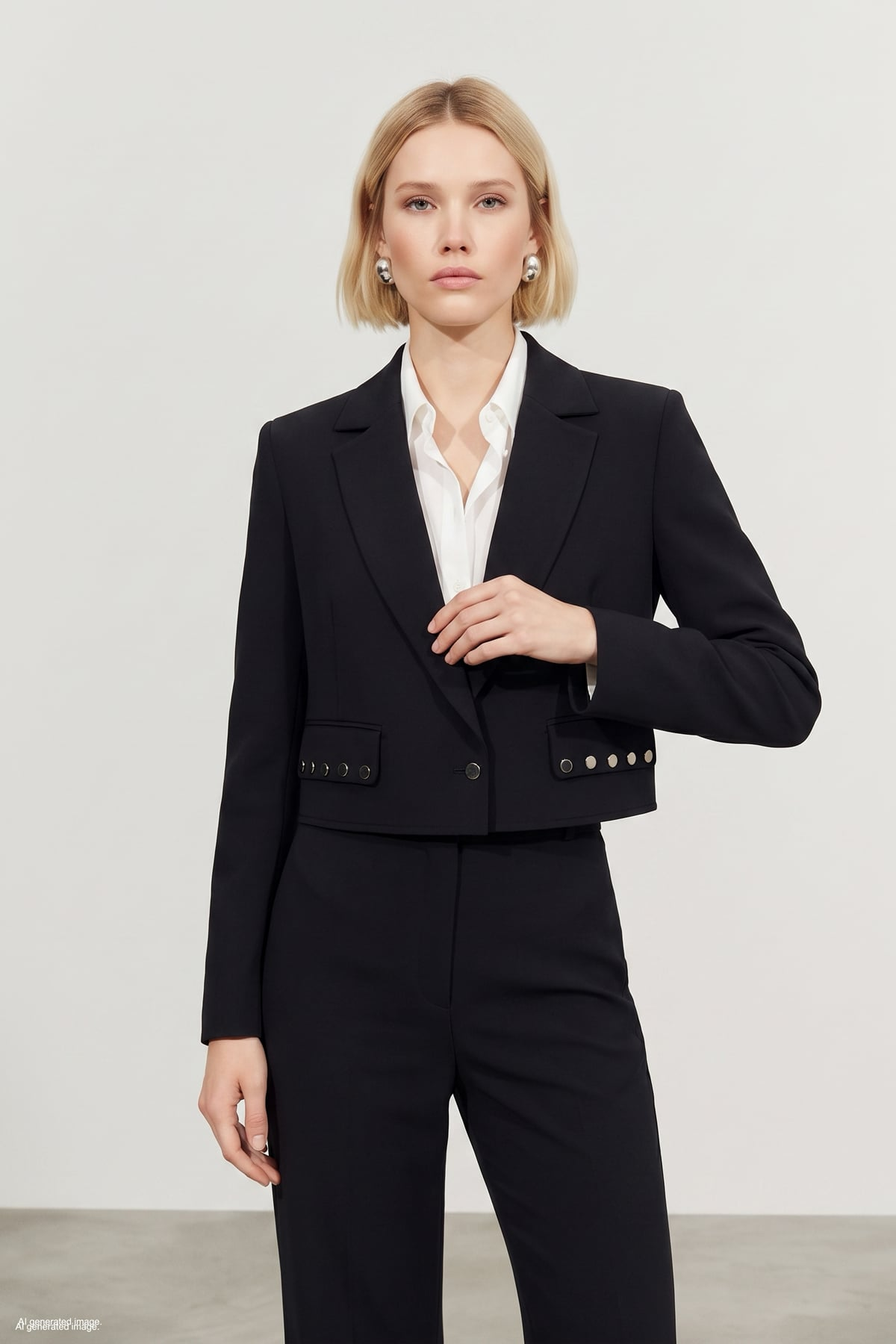 Siyah Sally Kumaş Kısa Metal Detaylı Kadın Blazer Ceket