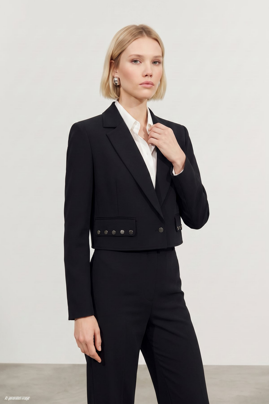 Siyah Sally Kumaş Kısa Metal Detaylı Kadın Blazer Ceket