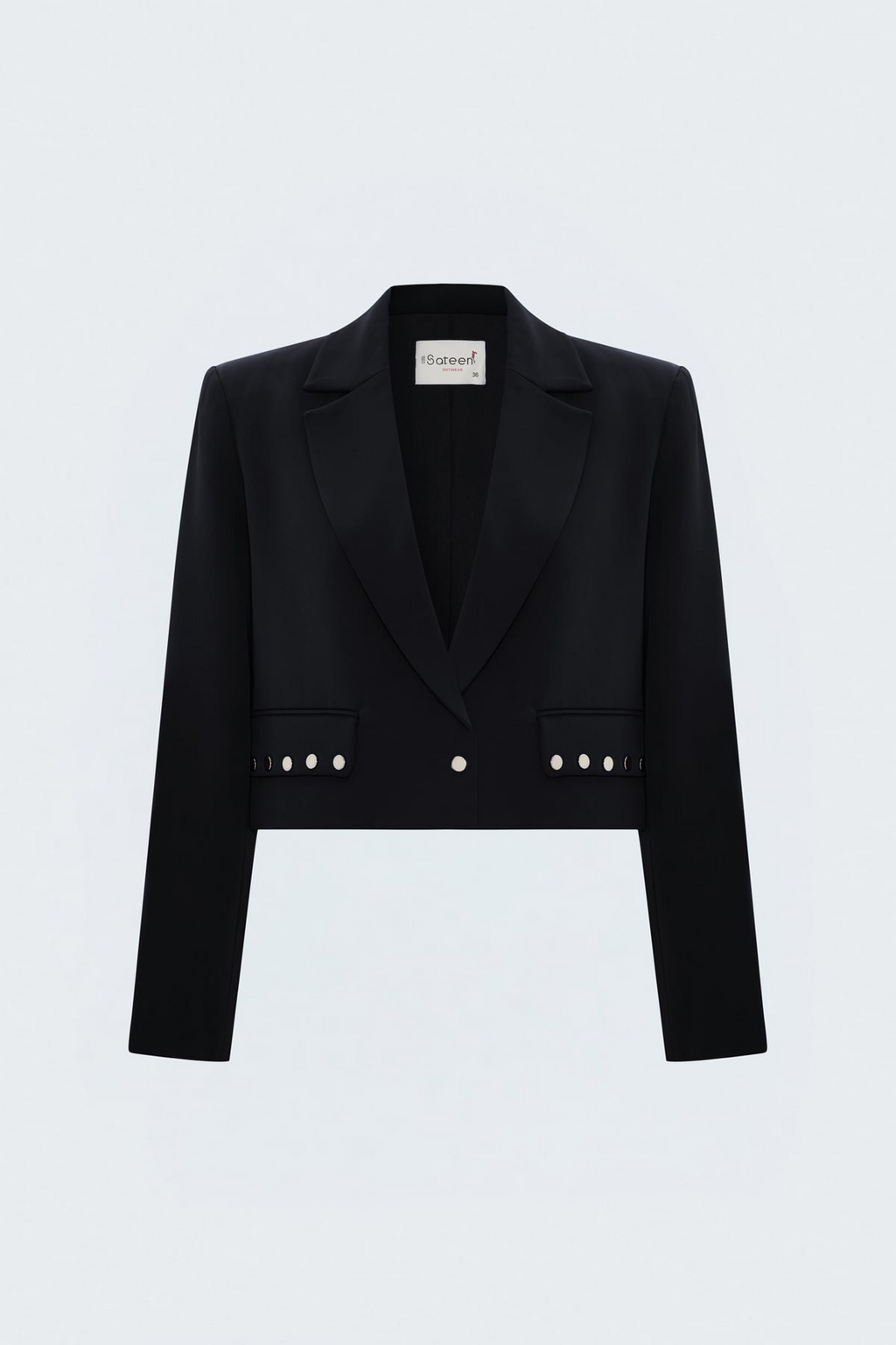 Siyah Sally Kumaş Kısa Metal Detaylı Kadın Blazer Ceket