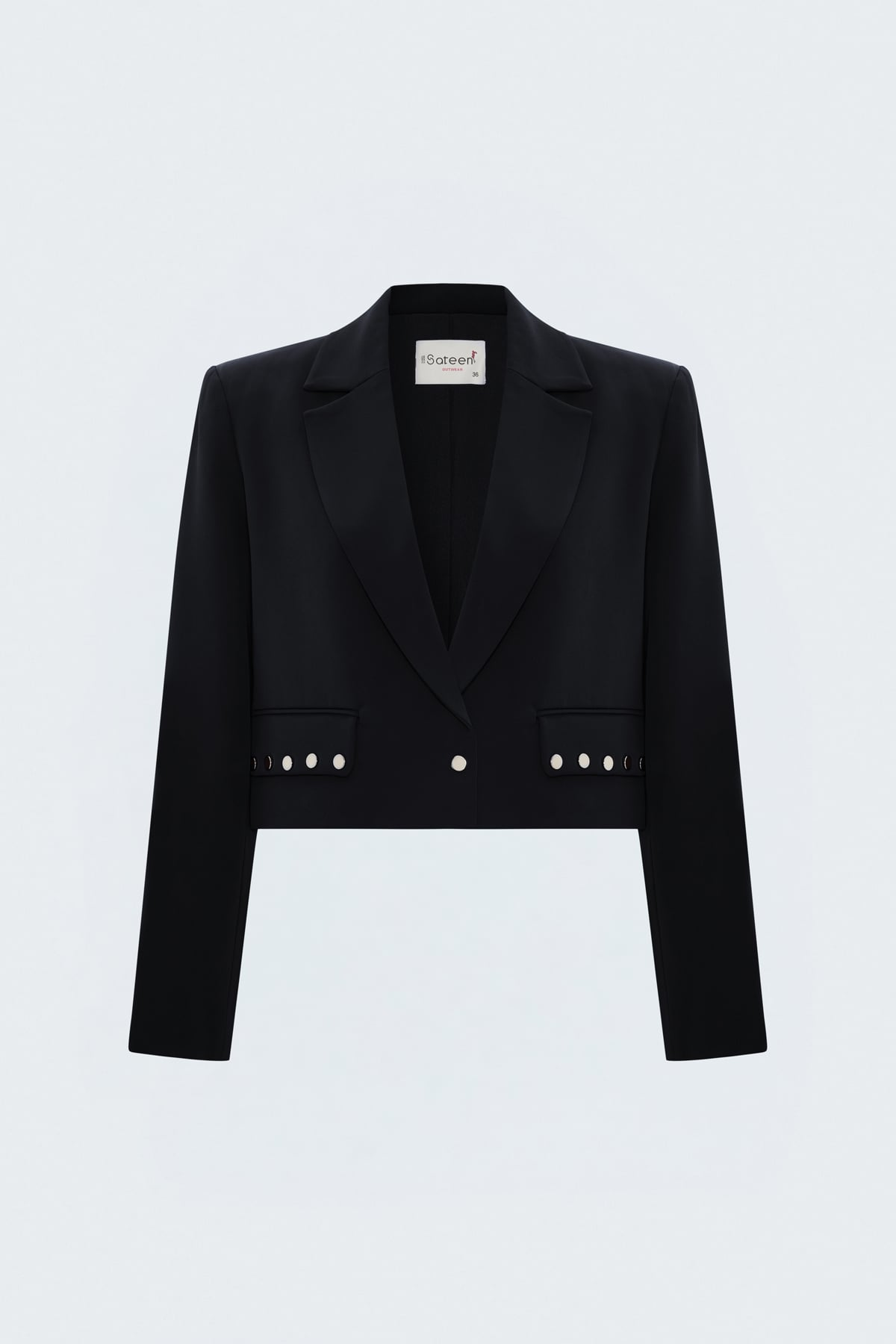 Siyah Sally Kumaş Kısa Metal Detaylı Kadın Blazer Ceket