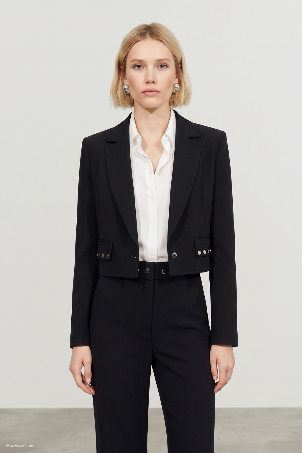 Siyah Sally Kumaş Kısa Metal Detaylı Kadın Blazer Ceket