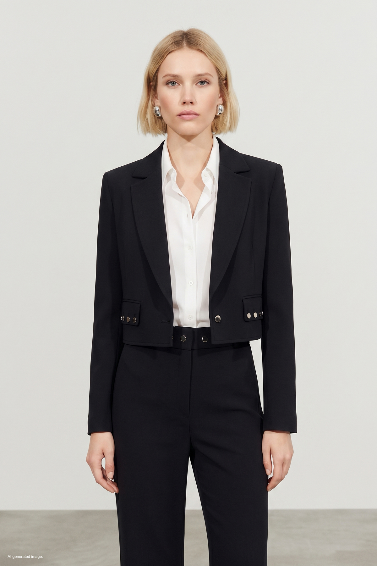 Siyah Sally Kumaş Kısa Metal Detaylı Kadın Blazer Ceket