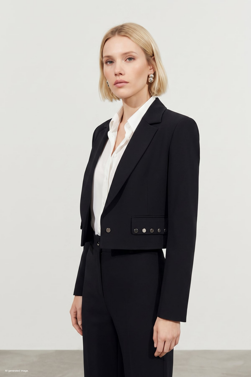Siyah Sally Kumaş Kısa Metal Detaylı Kadın Blazer Ceket