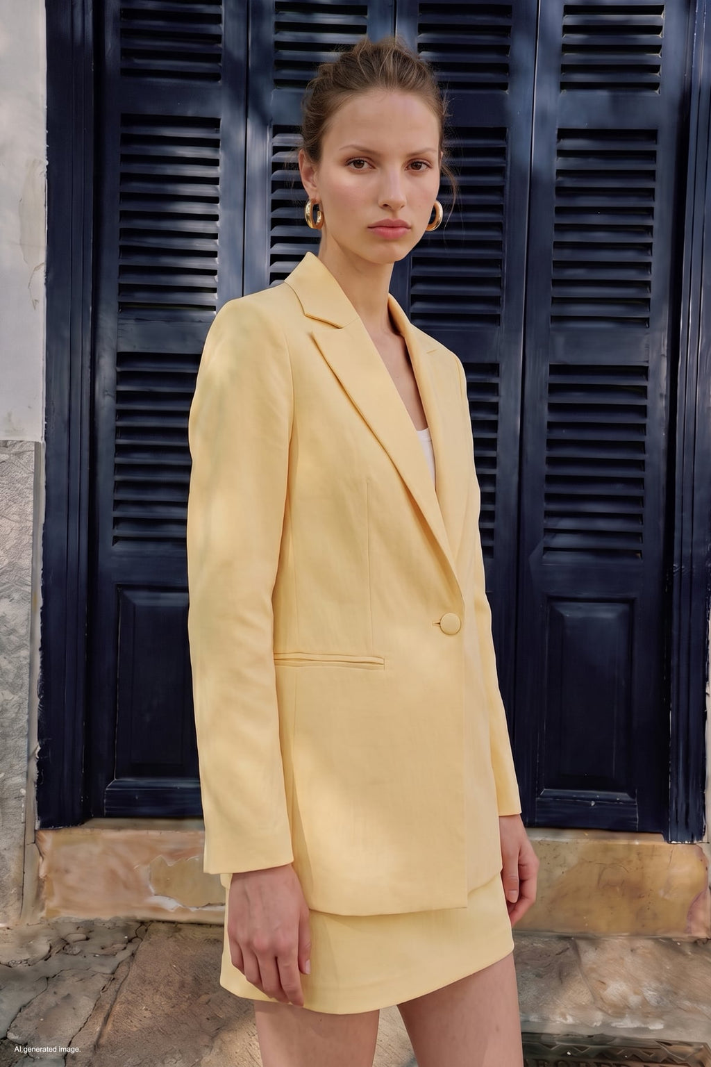 Pastel Sarı Tek Düğmeli Klasik Blazer Ceket