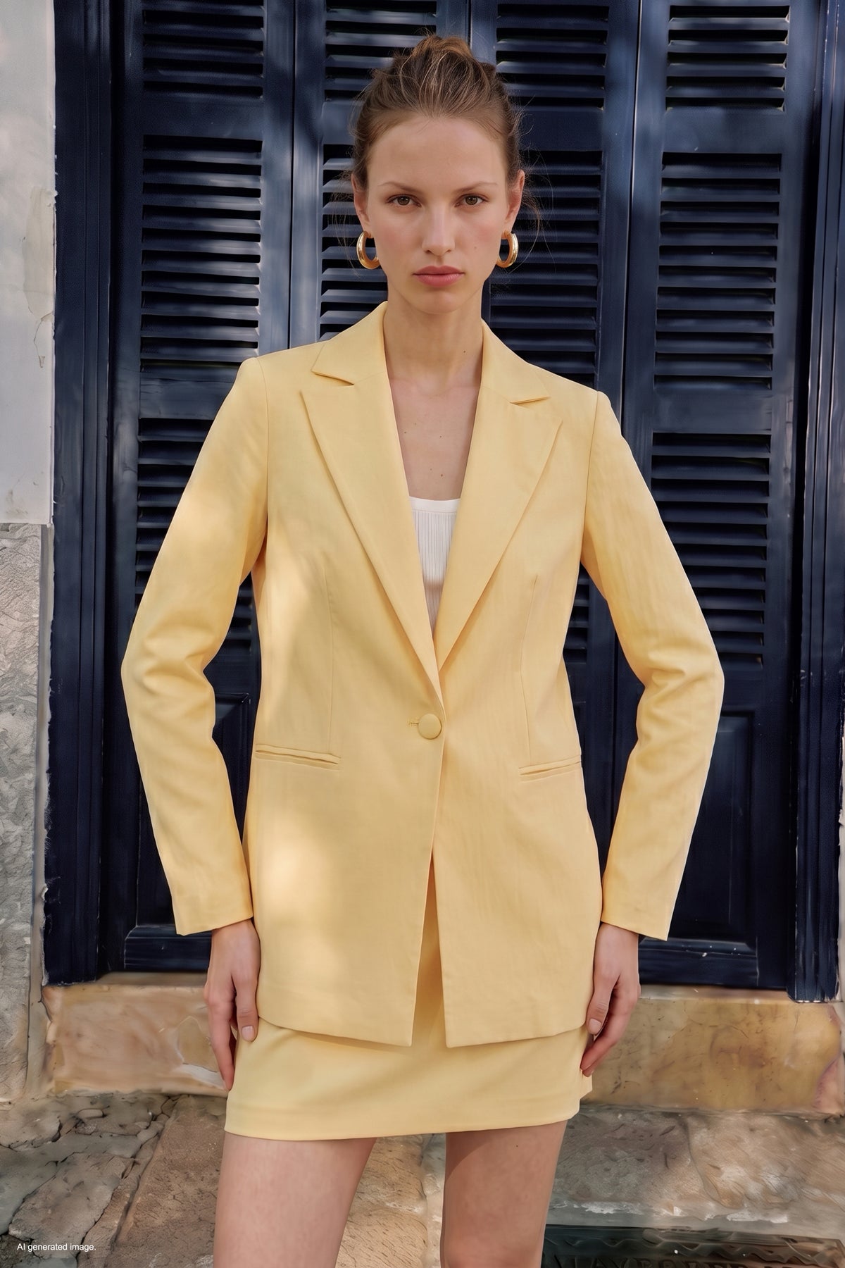 Pastel Sarı Tek Düğmeli Klasik Blazer Ceket