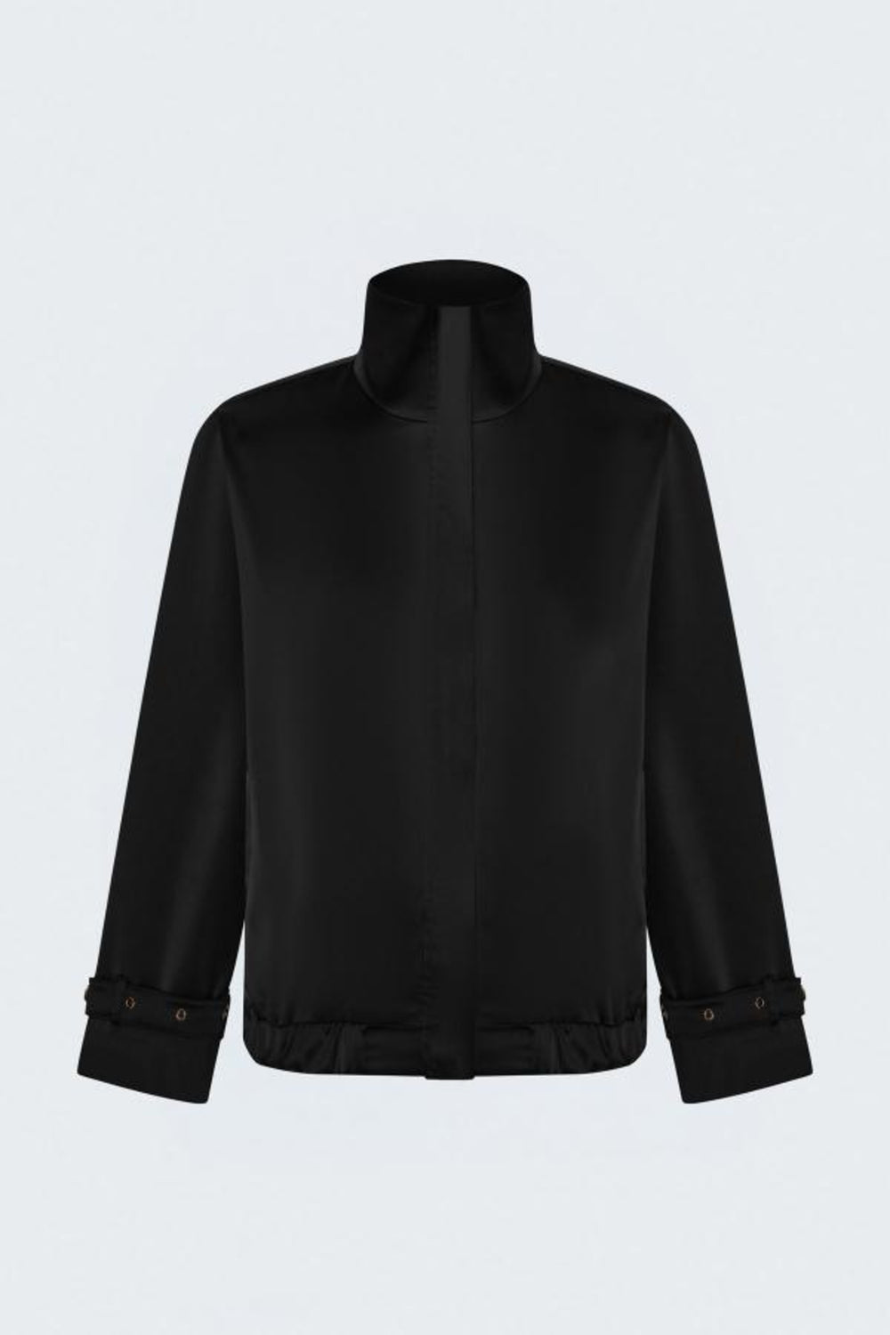 Siyah Dik Yaka Metal Detaylı Kadın Bomber Ceket