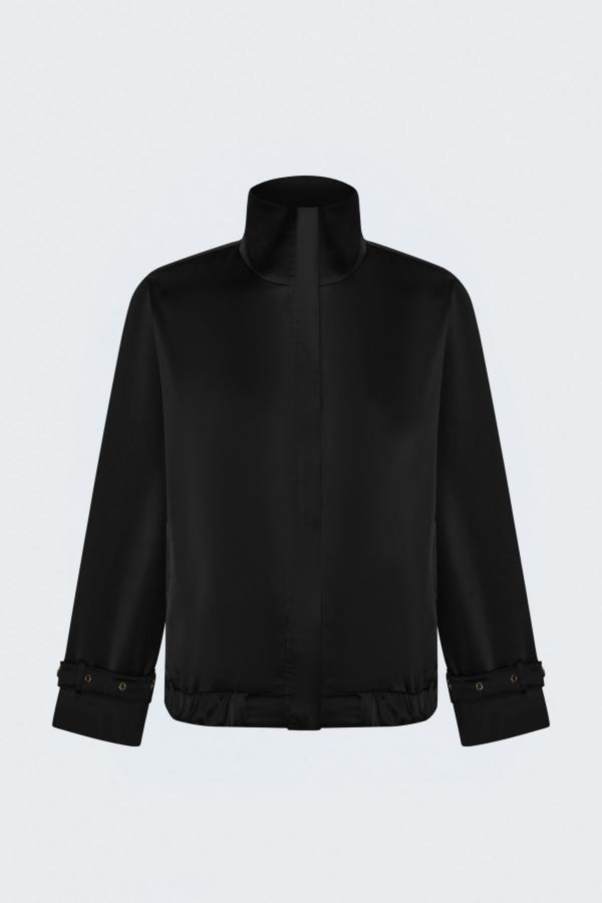 Siyah Dik Yaka Metal Detaylı Kadın Bomber Ceket