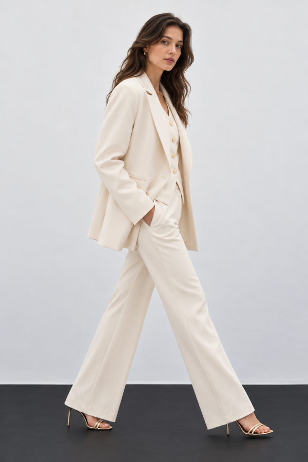 Ekru Klasik Yaka Kadın Blazer Ceket