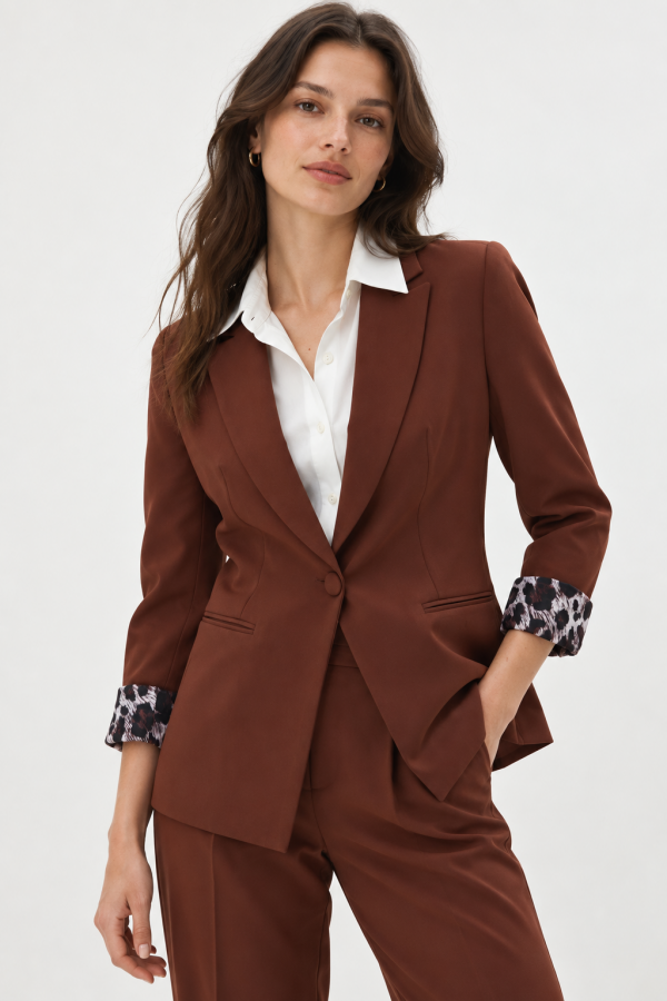 Kahverengi Tek Düğmeli Klasik Blazer Ceket