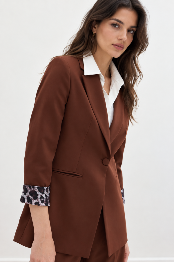 Kahverengi Tek Düğmeli Klasik Blazer Ceket