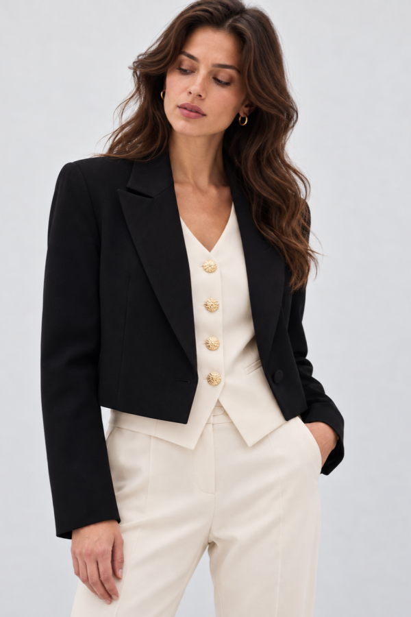 Siyah Kısa Krep Kadın Blazer Ceket