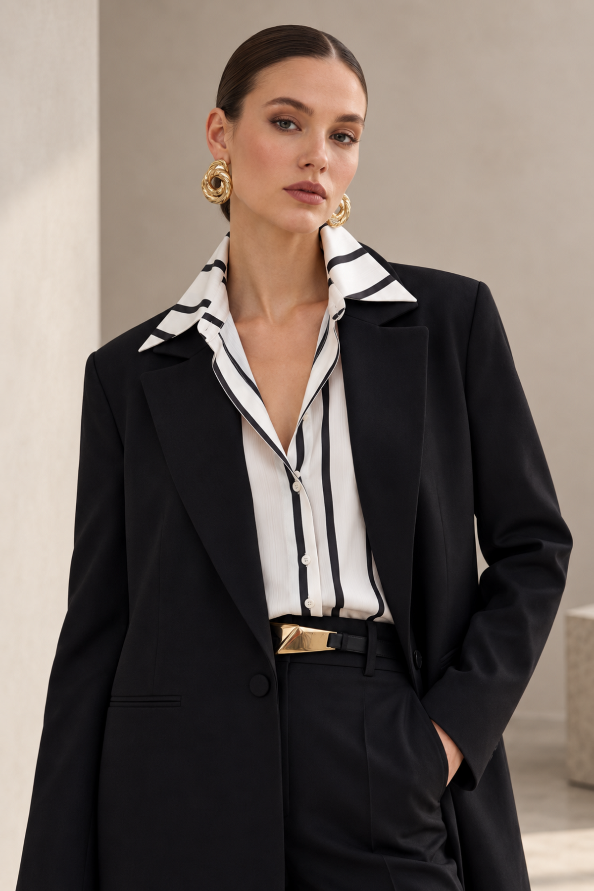 Siyah Tek Düğmeli Rahat Kesim Blazer Ceket