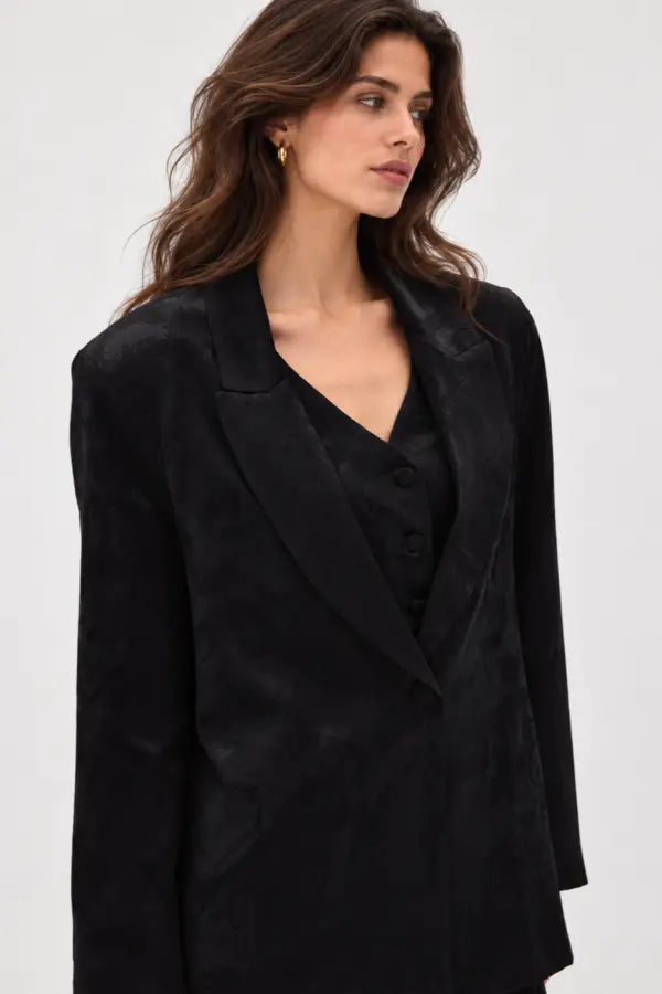 Siyah Jakarlı Kadın Blazer Ceket