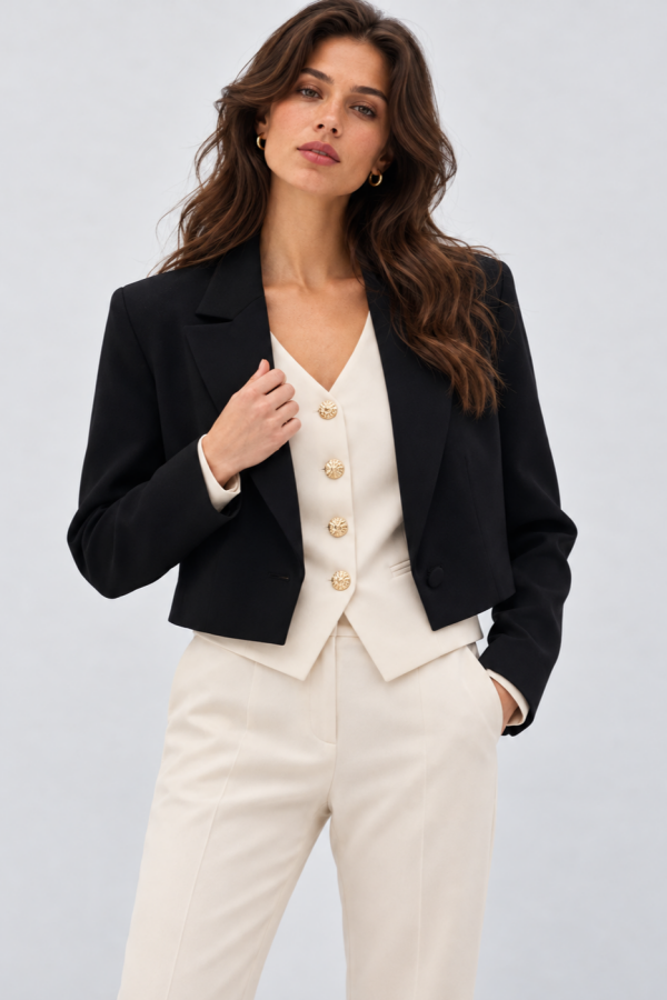 Siyah Kısa Krep Kadın Blazer Ceket