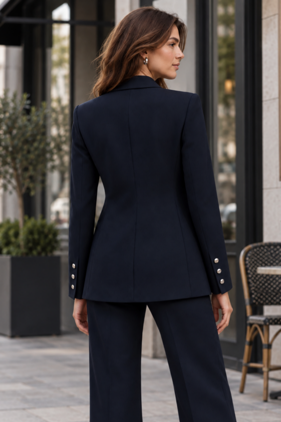 Lacivert Kruvaze Gold Düğmeli Kadın Blazer Ceket