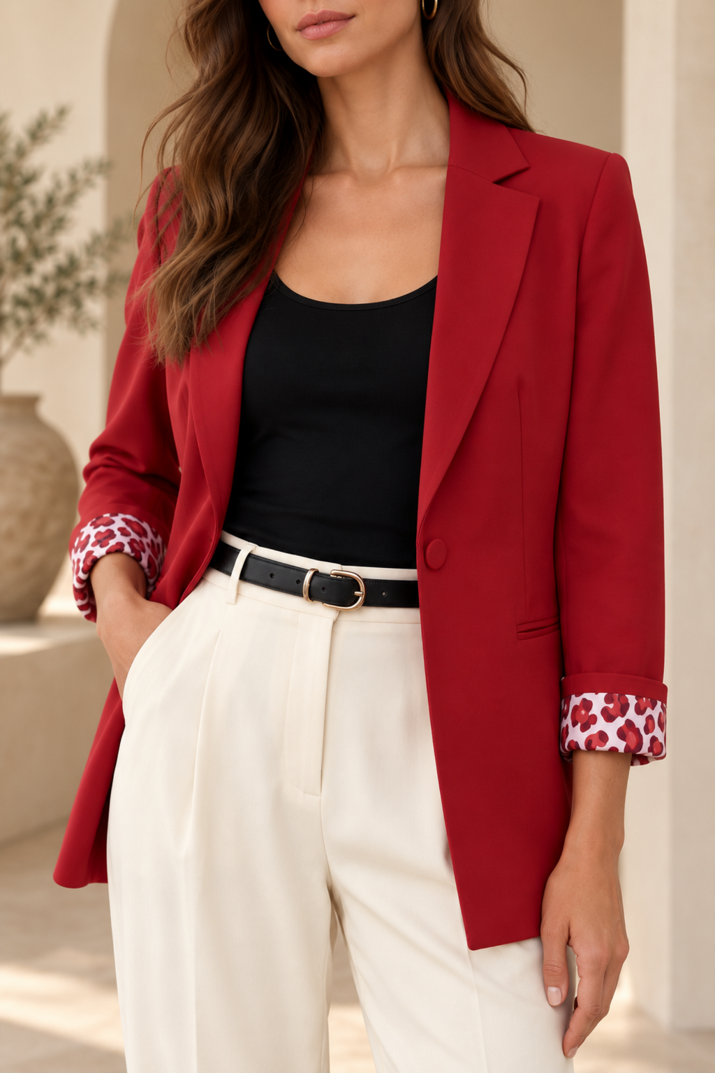 Kırmızı Tek Düğmeli Uzun Blazer Ceket
