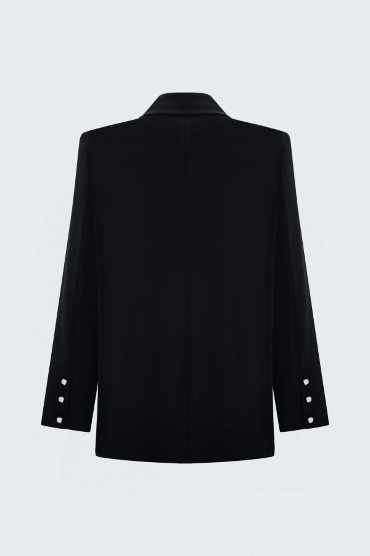 Siyah Kruvaze Metal Düğmeli Kadın Blazer Ceket